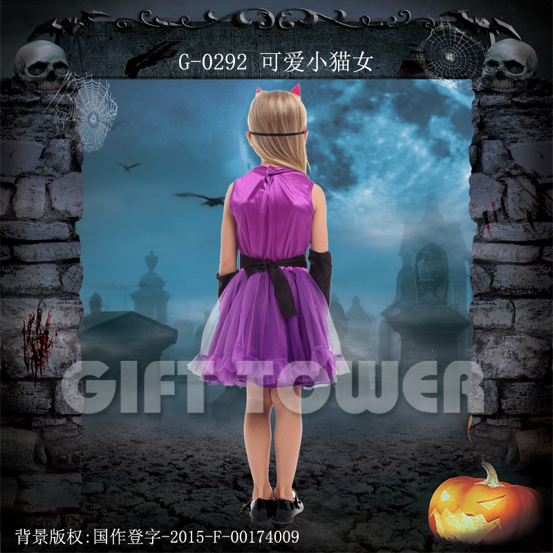 焕佑批发万圣节服装舞台表演服COSPLAY服装G-0292可爱小猫女白底实物图