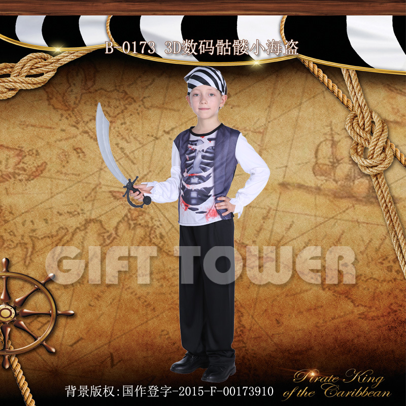 Vampire Costume Skull Pirate B-0173 3D Digital Skull Little Sea Role-playing Costume Pirate Costume Halloween Performance costume