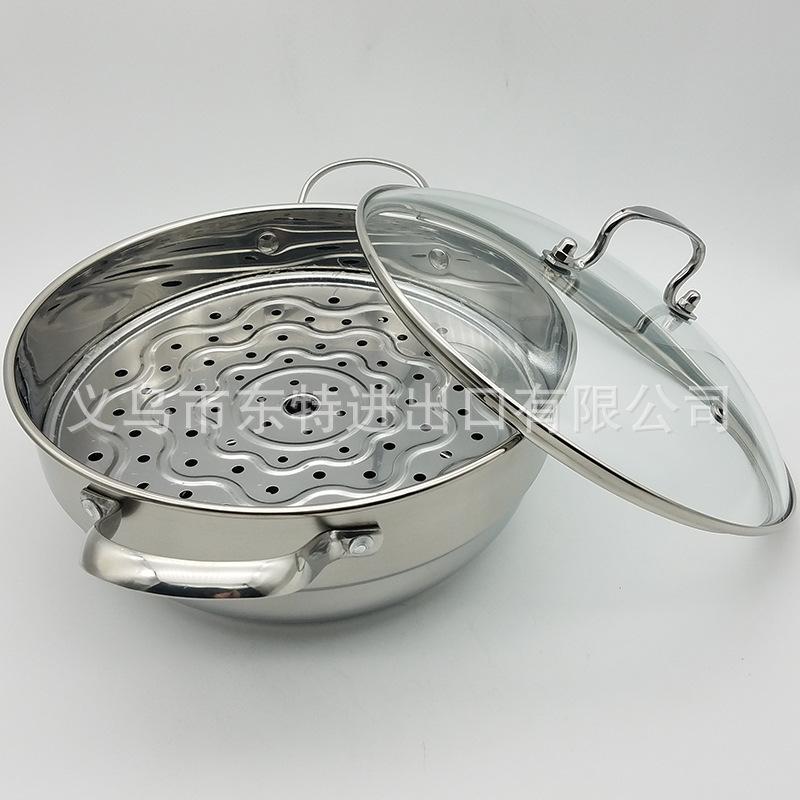 厂家直销不锈钢汤蒸锅高档复底玻璃双耳汤锅高档礼品火锅多用锅细节图