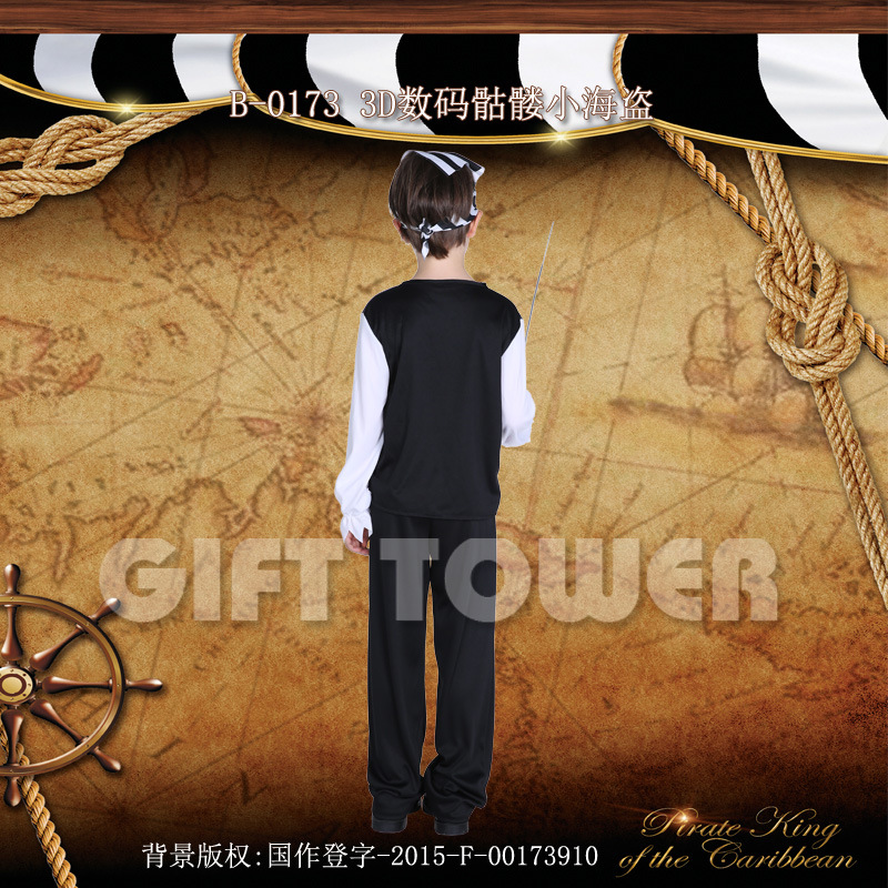 Vampire Costume Skull Pirate B-0173 3D Digital Skull Little Sea Role-playing Costume Pirate Costume Halloween Performance costume Item Picture