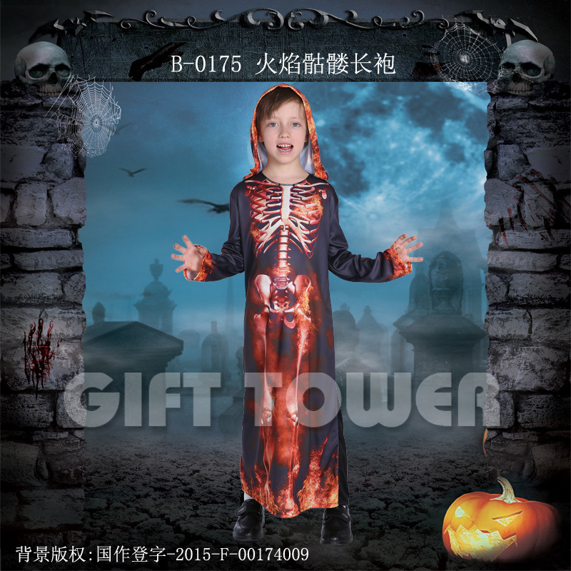 Hwan-woo's Halloween costume, vampire costume,B-0175 flame skull robe cosplay boy