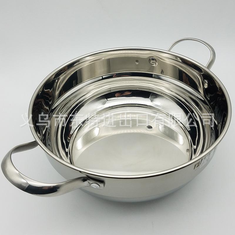 厂家直销不锈钢汤蒸锅高档复底玻璃双耳汤锅高档礼品火锅多用锅白底实物图