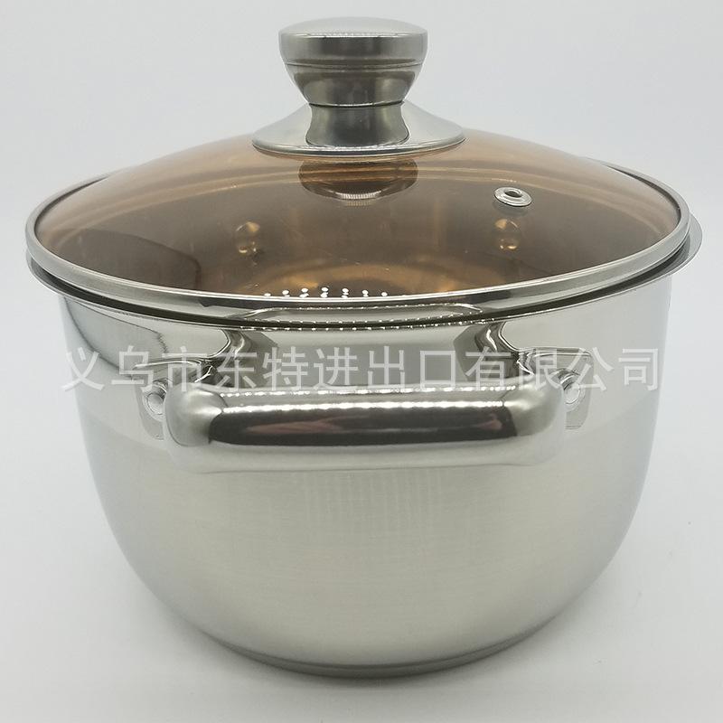 Factory direct sales of stainless steel double-ear soup pot, tea-colored glass lid double-bottom soup pot, high-end gift pot, household soup pot Specification image