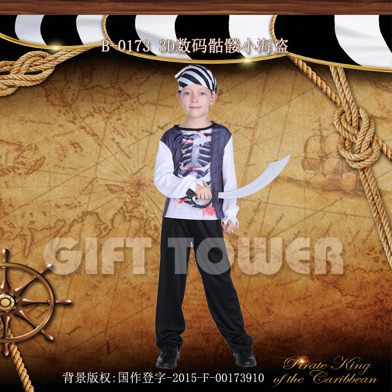 Vampire Costume Skull Pirate B-0173 3D Digital Skull Little Sea Role-playing Costume Pirate Costume Halloween Performance costume Application Scenario