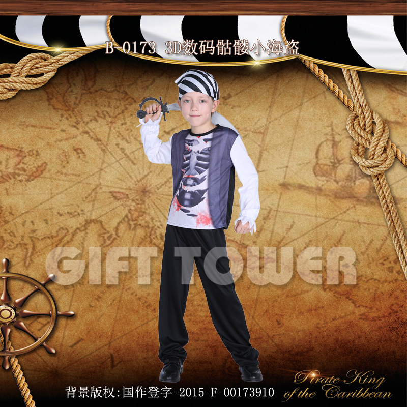 Vampire Costume Skull Pirate B-0173 3D Digital Skull Little Sea Role-playing Costume Pirate Costume Halloween Performance costume details Picture