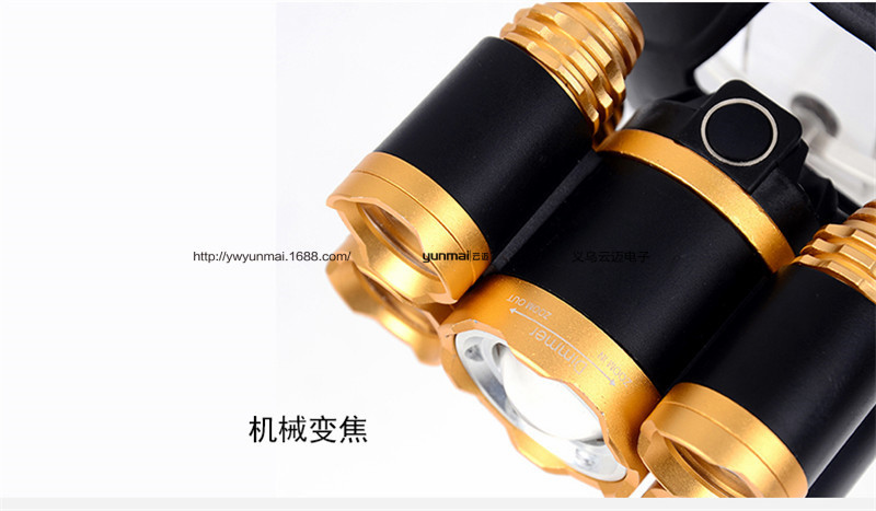 新款5LED头灯 T6 强光头灯5灯机械变焦头灯5灯飞机灯超亮矿灯细节图
