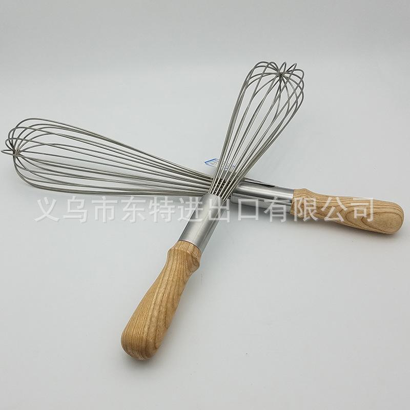 Factory direct sales of stainless steel egg beaters, 8-line oak handle stirrers, high-end manual egg beaters, baking utensils Item Picture