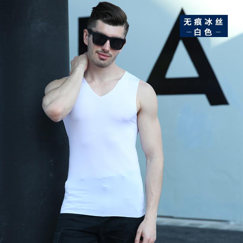 绣标男士莫代尔冰丝无痕背心修身型紧身健身运动跨栏打底青年详情图7