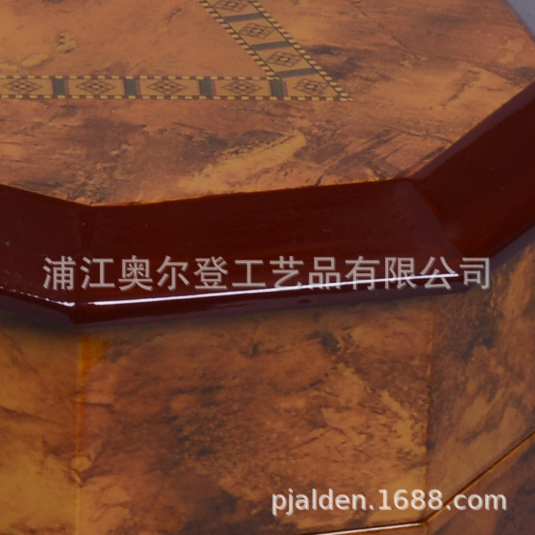 Octagonal flip lid split-opening wooden box packaging, lacquered and printed wooden wine box wholesale, essential oil wooden box customization Specification image
