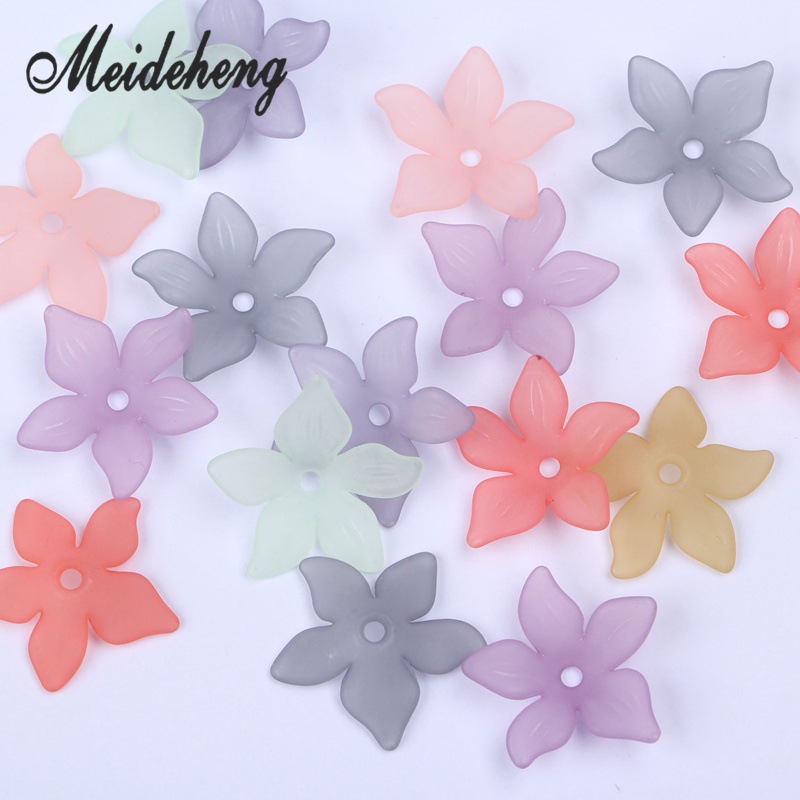 Factory direct sales of 22mm mid-hole five-petal flower Korean-style bride headwear flower acrylic scattered beads ancient-style hairpin accessories Specification image
