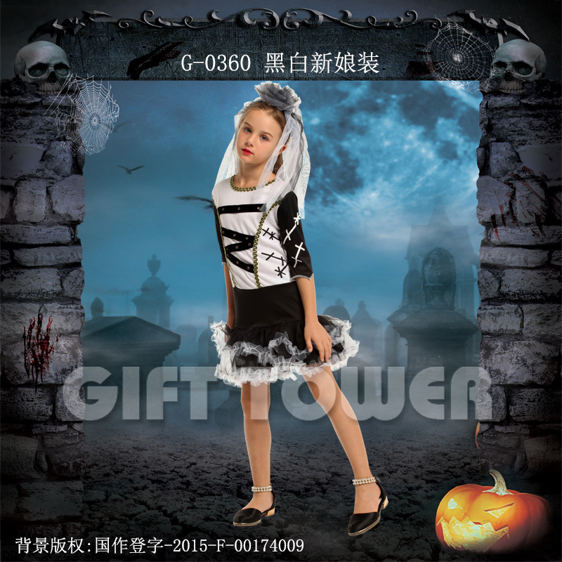 Halloween costume, stage performance costume G-0360, black and white bride costume, cosplay costume, role-playing costume, Halloween performance costume details Picture
