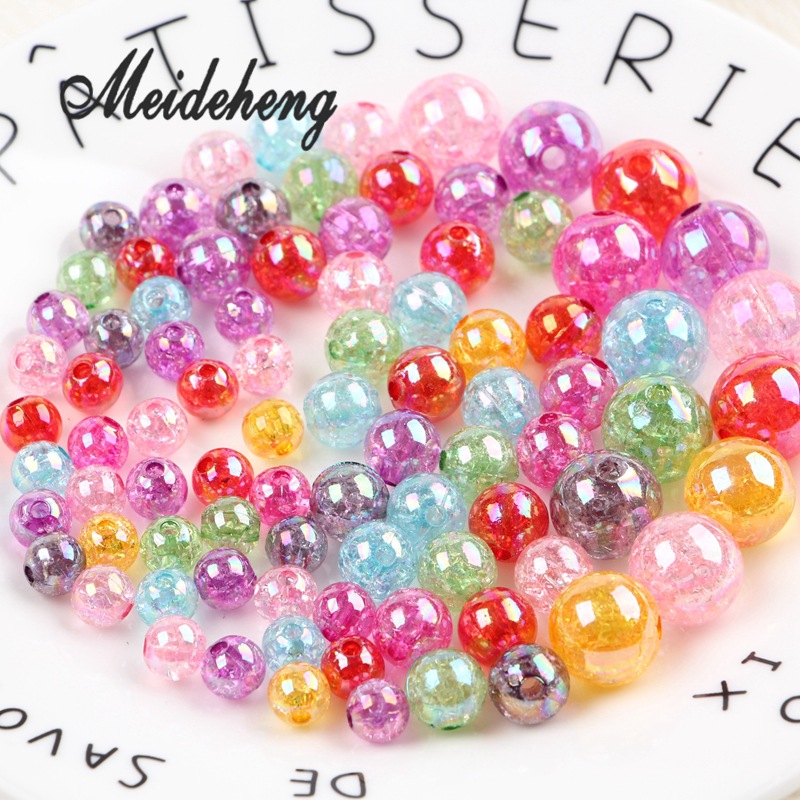 DIY jewelry accessories, color-coated single-color cracked round beads 8-14mm, headwear and hair accessory material accessories, loose beads wholesale details Picture