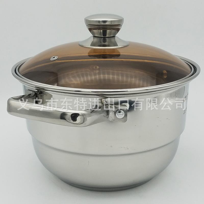 Factory direct sales of stainless steel double-bottom soup pot, household dual-purpose soup pot, high-end soup steamer, tea-colored glass lid soup pot details Picture
