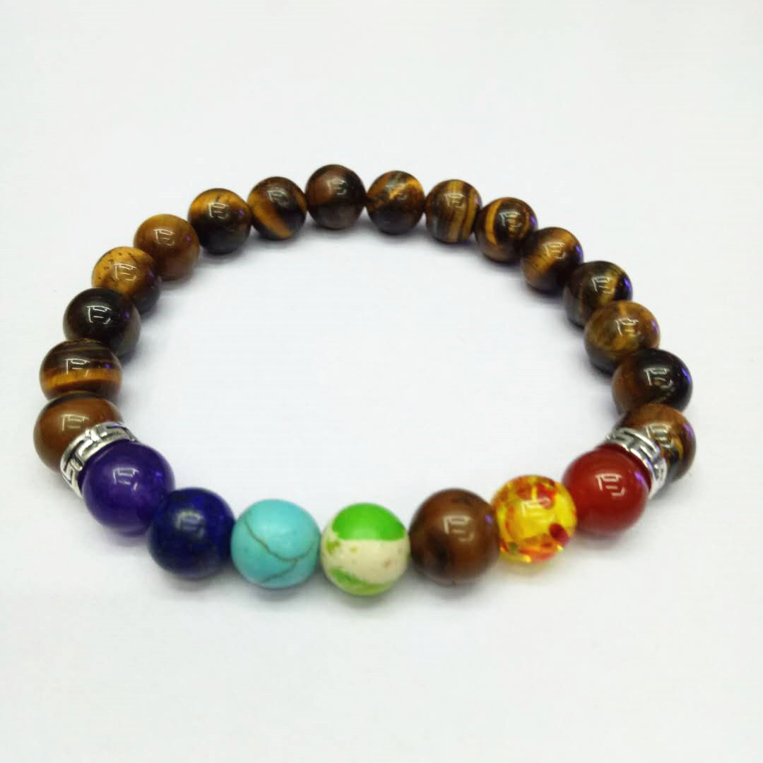 Factory direct sales of seven-chakra Tiger's Eye stone bracelet Yoga energy bracelet DIY Seven-color natural stone combination bracelet undefined