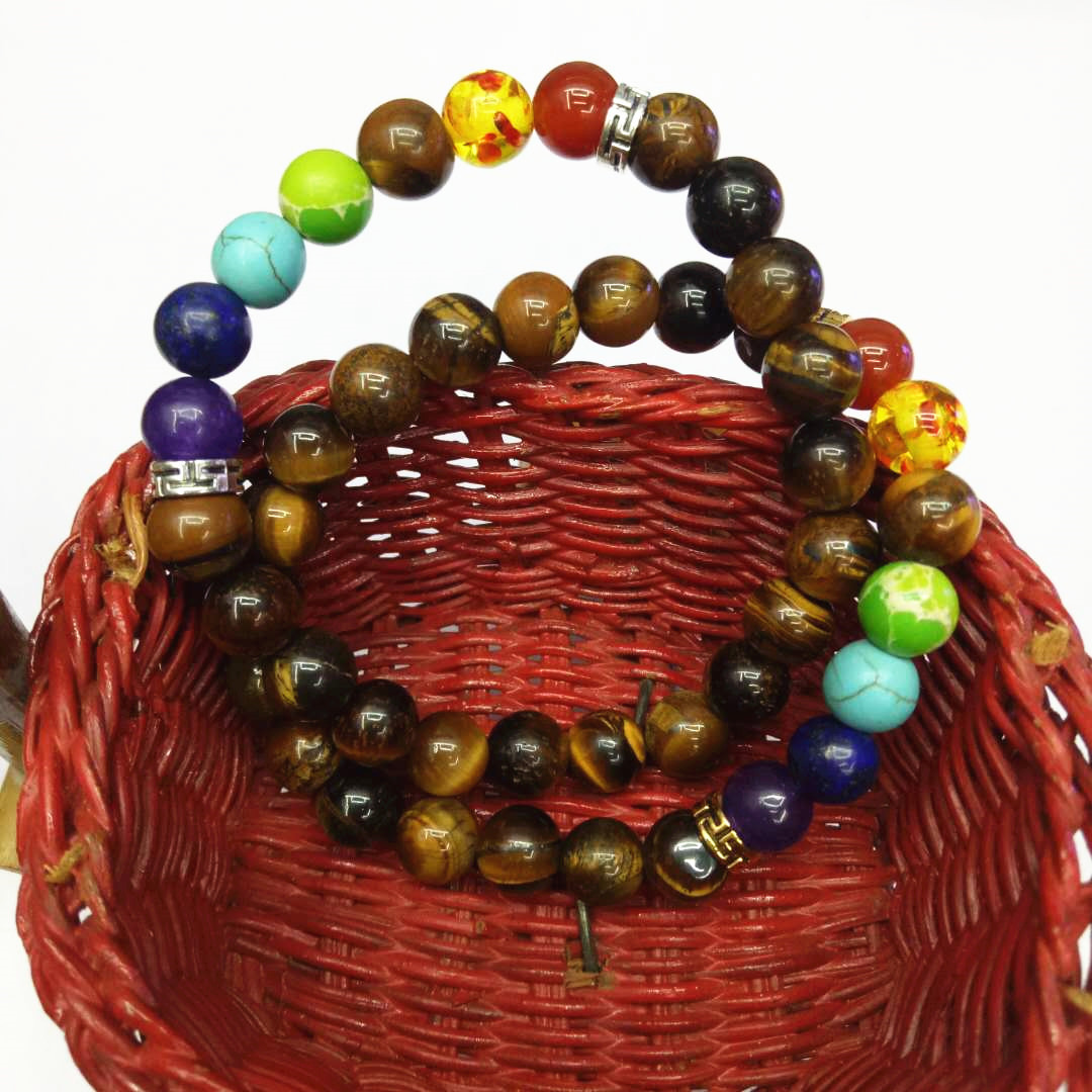Factory direct sales of seven-chakra Tiger's Eye stone bracelet Yoga energy bracelet DIY Seven-color natural stone combination bracelet Application Scenario
