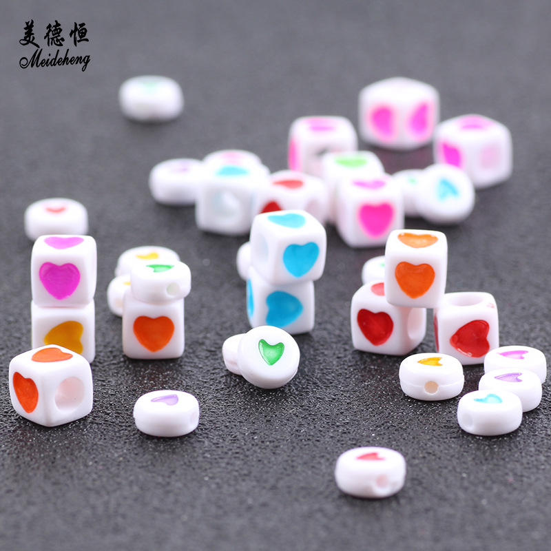 亚克力荧光爱心珠 ins热卖史莱姆填充物 彩色爱心字母方块批发