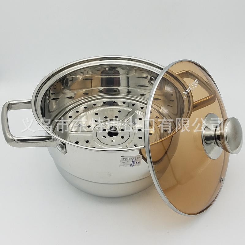 Factory direct sales of stainless steel double-bottom soup pot, household dual-purpose soup pot, high-end soup steamer, tea-colored glass lid soup pot Item Picture