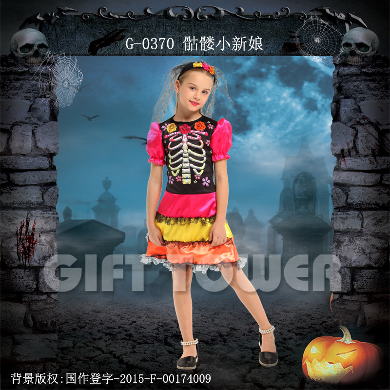 Halloween Costume G-0370 Skull Little Bride cosplay Costume Children's Character costume Specification image