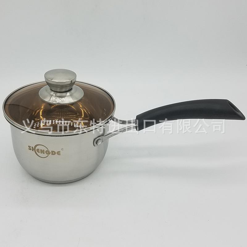 Factory direct sales of stainless steel milk POTS, Korean-style single-handle instant noodle POTS, coffee-colored LIDS, slim POTS, household milk POTS Specification image