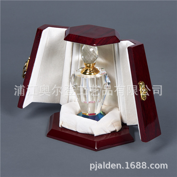 Export double-door wooden gift box, hexagonal packaging, high-end Middle Eastern essential oil bottle wooden box, crystal perfume gift set