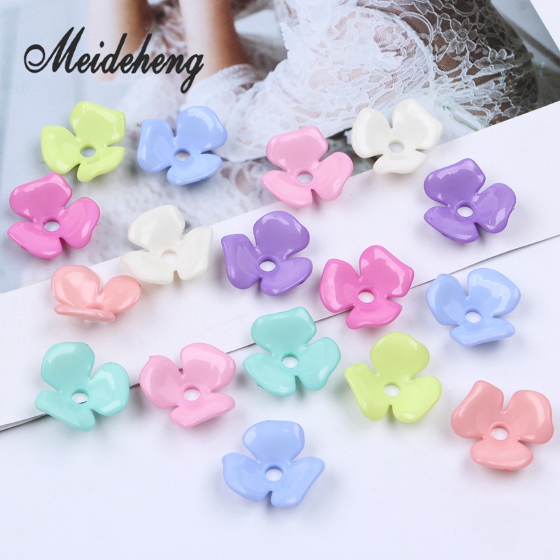 Handmade flower 22mm spring color series glossy surface three-leaf flower acrylic headwear and earrings accessory material wholesale