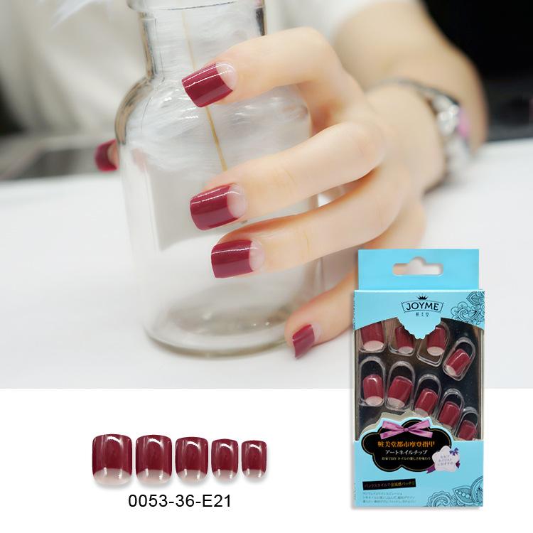 穿戴甲暗红色法式假指甲24片成品美甲片环保背胶现货批发穿戴式甲片穿戴式指甲贴片