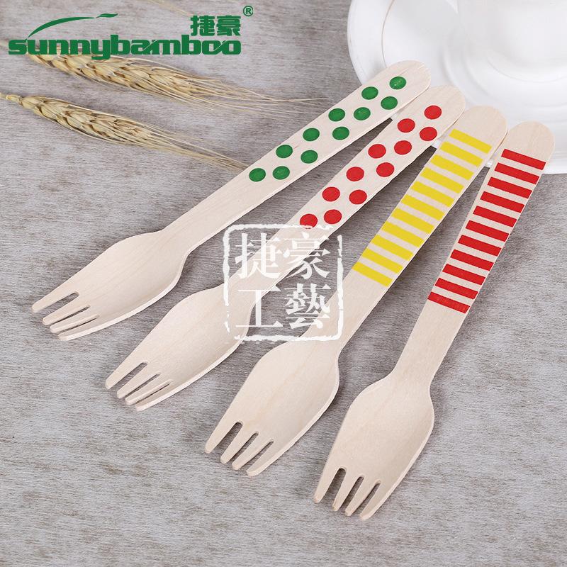 【 Jiehao Bamboo and Wood 】 Printed disposable tableware, outdoor travel portable wooden forks, restaurant disposable forks, wooden fork manufacturer wholesale disposable tableware