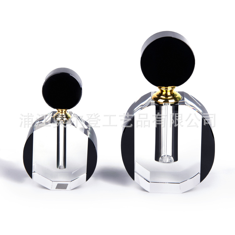 浦江水晶K9黑色圆形20ml阿拉伯中东香薰精油瓶批发男士香水瓶定制白底实物图