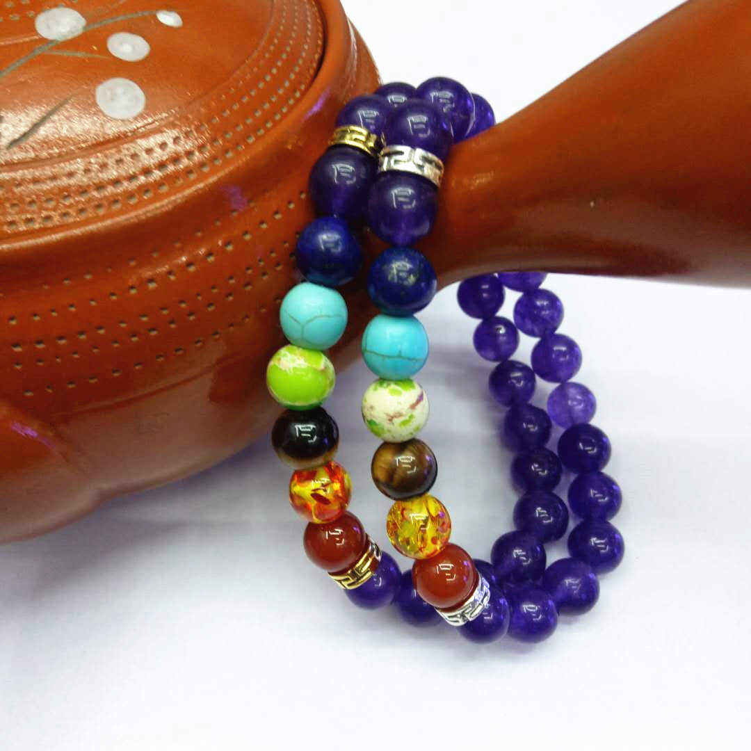 Wholesale factory direct sales of popular seven-chakra purple crystal bracelets, yoga energy bracelets and natural stone combination bracelets in Europe and America Specification image