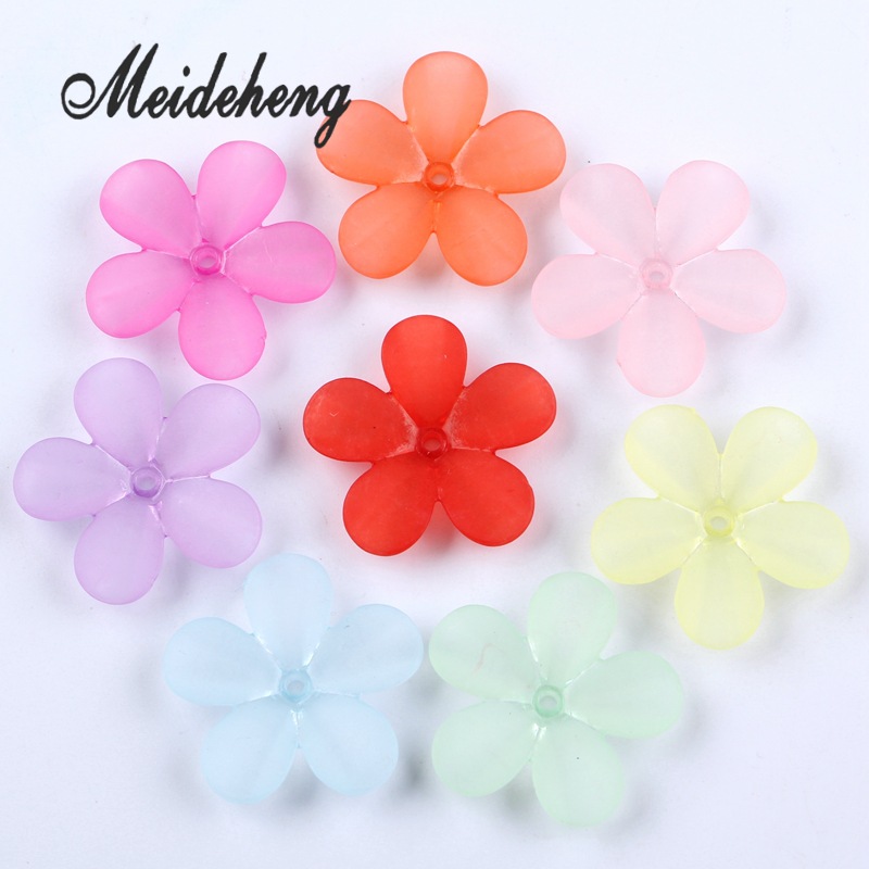 Factory direct sales of 30mm frosted transparent acrylic five-petal flower beads diy ancient-style hair accessory materials wholesale