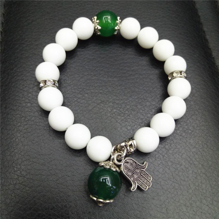 New trendy crystal jewelry: Green Dongling White Porcelain Obsidian combination bracelet, palm fortune bead bracelet wholesale, handcrafted undefined