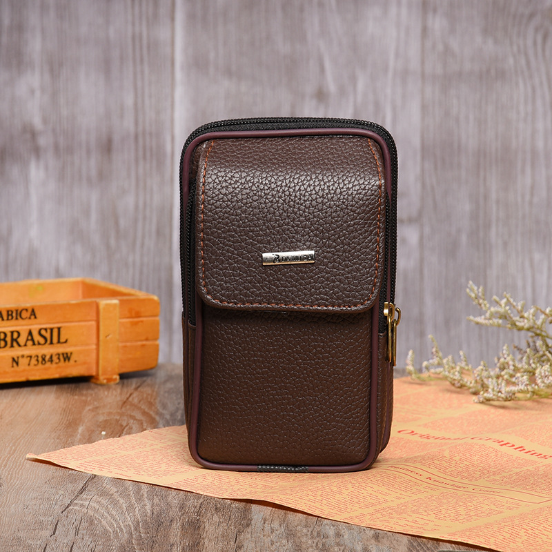 Outdoor Leisure Men Leather Small Waist Pack Wear Belt Multi-Functional Fashion Mobile Phone Bag Custom Purse Wholesale undefined