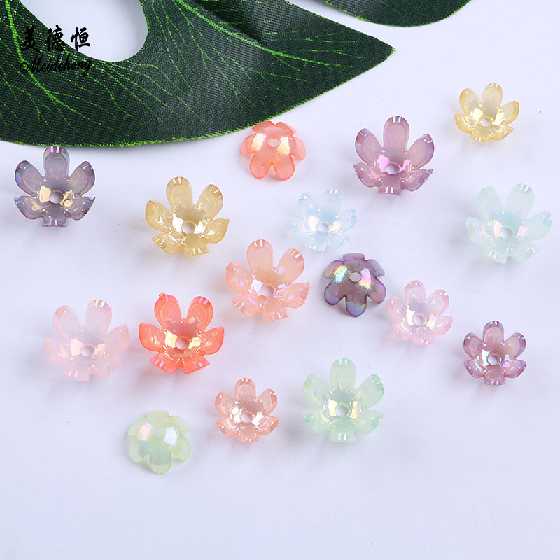 Direct sales from the manufacturer of medium-sized and small-sized acrylic six-prong flower-shaped beads, diy handcrafted beads, and glossy flower support beads Item Picture