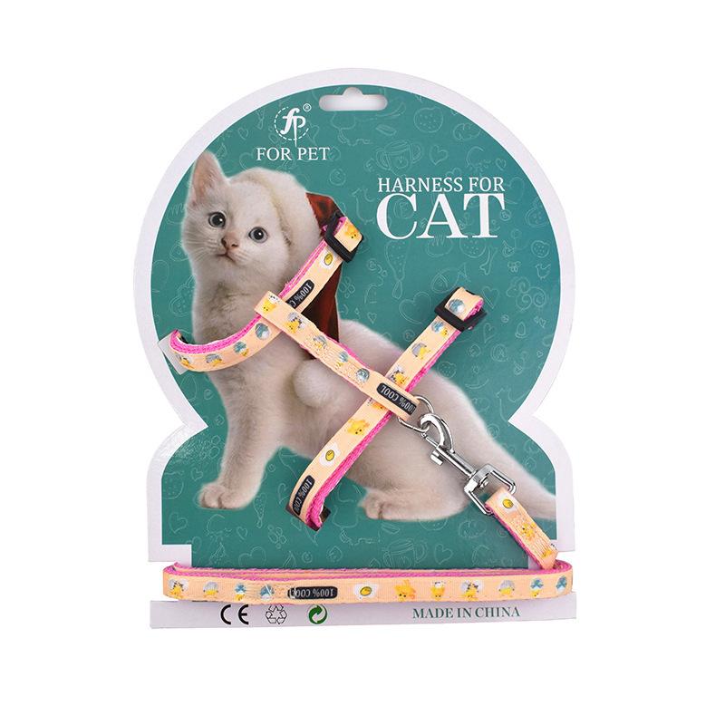 Feng Pei pet supplies set fashion cartoon printed cat chest strap I-word cat leash walking cat leash undefined