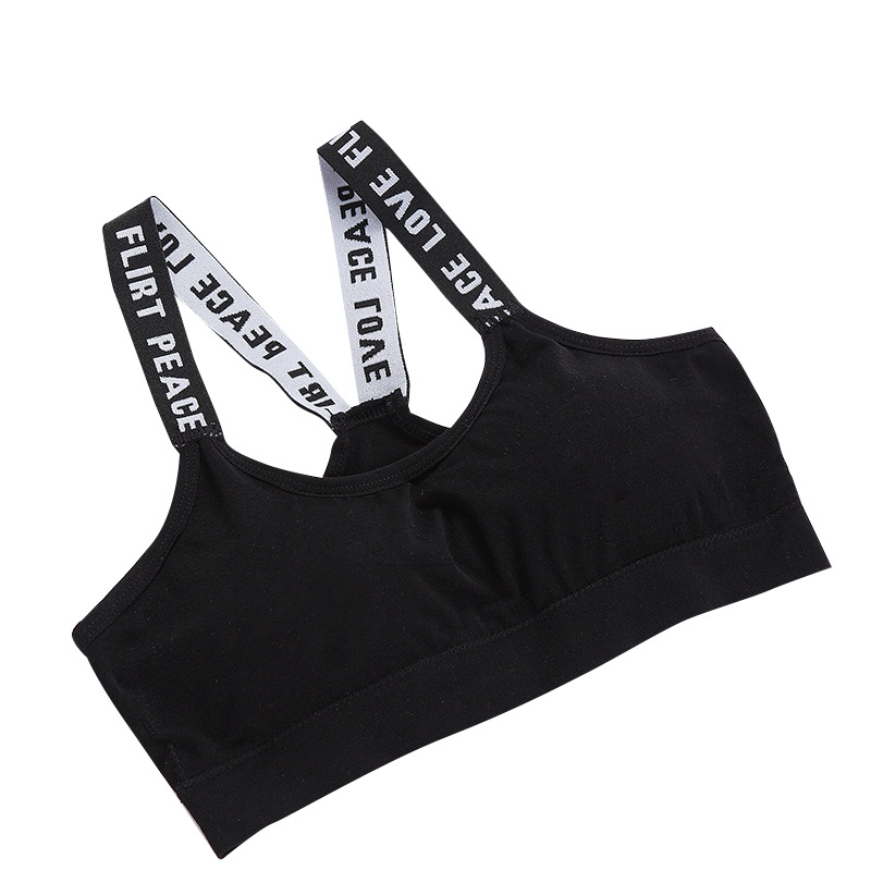 Four Seasons Classic English beautiful back letter chest wrap, chest spread, running, yoga, shockproof, comfortable, sweat-absorbing short sports underwear Item Picture