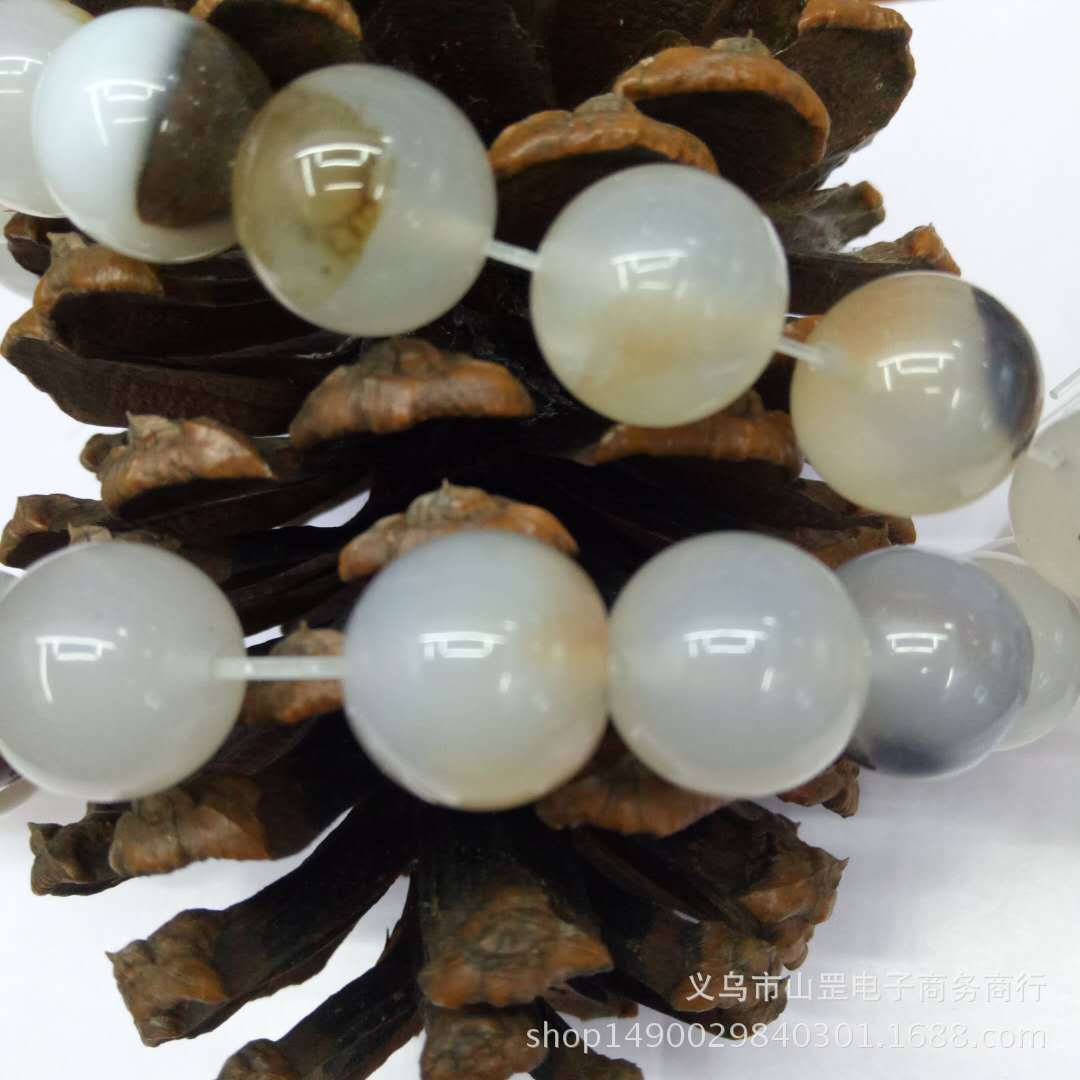 DIY Madagascar Marine chalcedony and agate loose beads, wholesale of semi-finished natural black flower chalcedony and agate beads