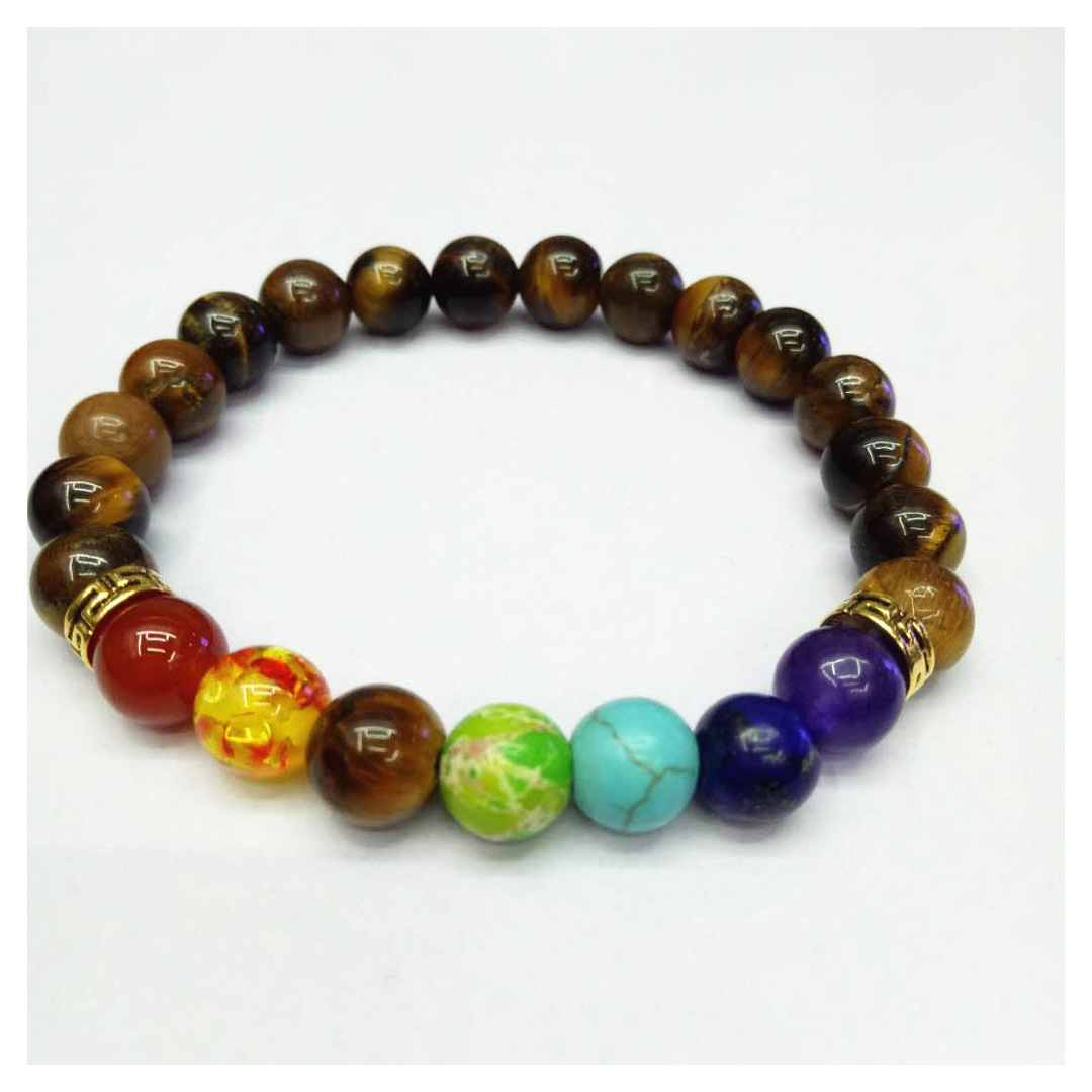 Factory direct sales of seven-chakra Tiger's Eye stone bracelet Yoga energy bracelet DIY Seven-color natural stone combination bracelet Item Picture