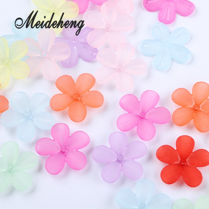 Factory direct sales of 30mm frosted transparent acrylic five-petal flower beads diy ancient-style hair accessory materials wholesale details Picture