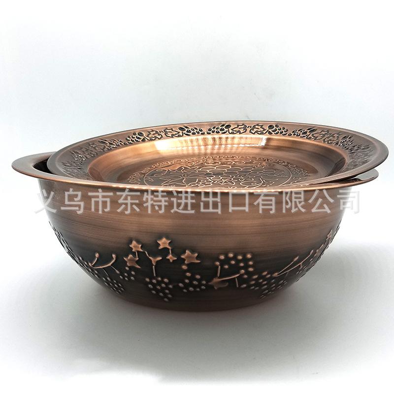 厂家直销不锈钢压花盆葡萄盖盆古铜色创意盖盆出口多用盆产品图