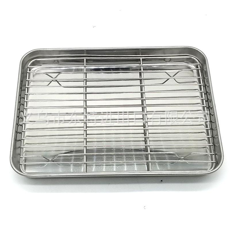 Stainless steel barbecue tray, oil drain rack, fried chicken, bread and pastry display rack, storage tray with mesh rack, square tray Application Scenario