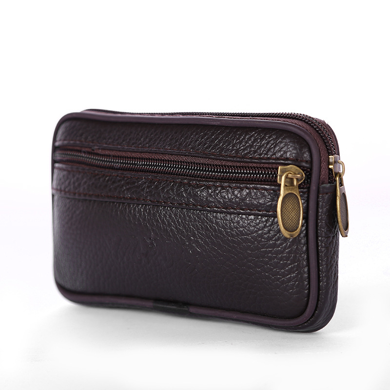 Manufacturers Wholesale Waterproof Male Mobile Phone Bag Wear Belt Fanny Pack Cowhide Multi-Functional Change Key Horizontal Casual details Picture