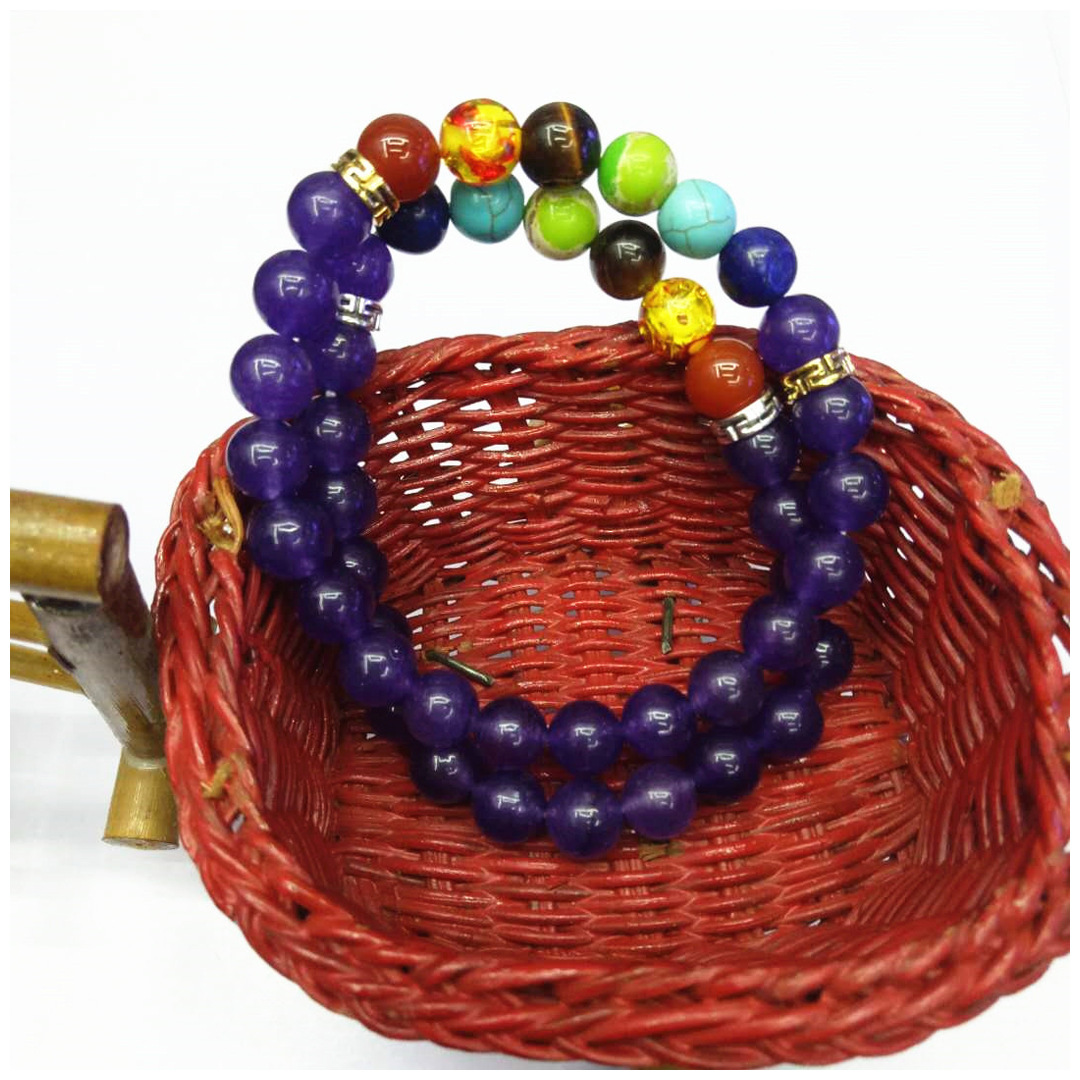 Wholesale factory direct sales of popular seven-chakra purple crystal bracelets, yoga energy bracelets and natural stone combination bracelets in Europe and America Item Picture