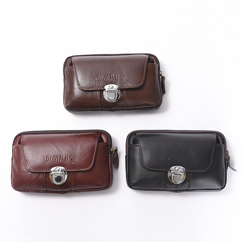 Multi-Functional Business Men Wear Belt Mobile Phone Vertical Waist Pack Horizontal Cowhide Thin Waterproof Leather Wholesale Specification drawing