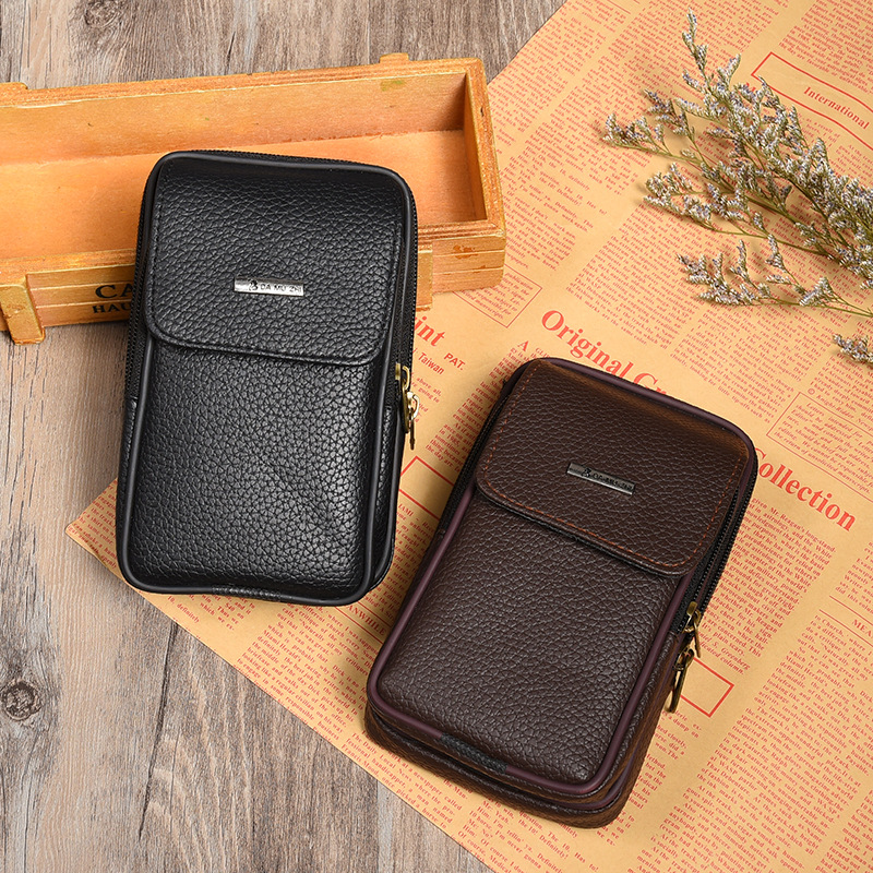 Outdoor Leisure Men Leather Small Waist Pack Wear Belt Multi-Functional Fashion Mobile Phone Bag Custom Purse Wholesale