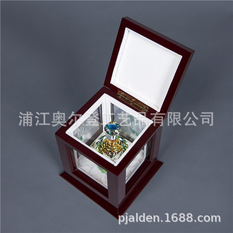 Display wooden box, transparent glass square packaging, wooden box, crystal essential oil perfume bottle, wooden box set manufacturer customization details Picture