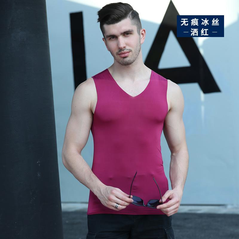 绣标男士莫代尔冰丝无痕背心修身型紧身健身运动跨栏打底青年产品图