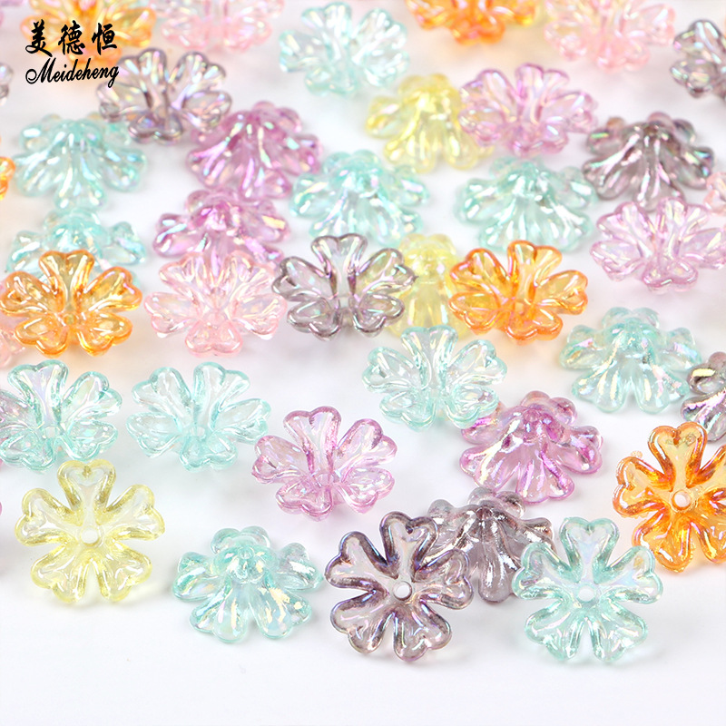 透明镀彩爱心花托彩虹爱心五瓣花亚克力耳环设计搭配材料厂家直销细节图