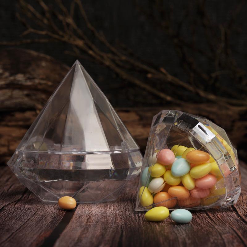 Wedding products, food-grade wedding supplies, creative crystal diamond-shaped candy boxes, various-sized transparent plastic wedding candy boxes details Picture