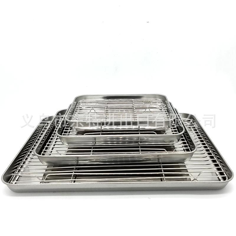 Stainless steel barbecue tray, oil drain rack, fried chicken, bread and pastry display rack, storage tray with mesh rack, square tray details Picture