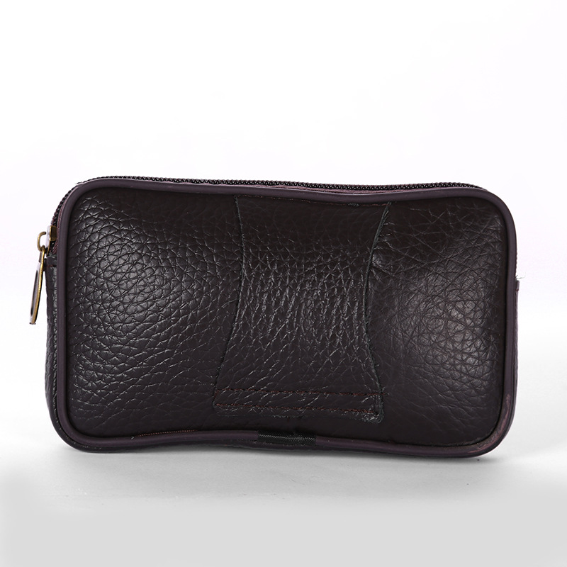 Manufacturers Wholesale Waterproof Male Mobile Phone Bag Wear Belt Fanny Pack Cowhide Multi-Functional Change Key Horizontal Casual Application Scenario